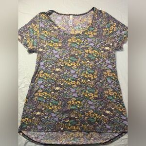 LuLaRoe Purple and Yellow Floral Short Sleeve Top
